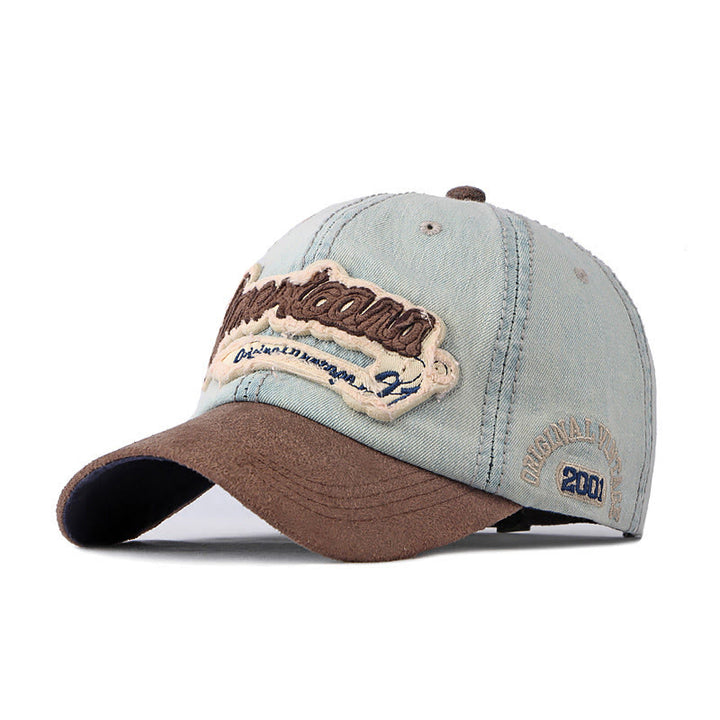 Casquette de baseball vintage en denim délavé et patchwork de daim - Bleu clair - M (22''-22 7/8") - image 3