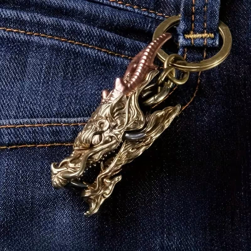 Porte-clés vintage à clip en forme de tête de dragon bicolore finement travaillée - Tête de dragon - image 0