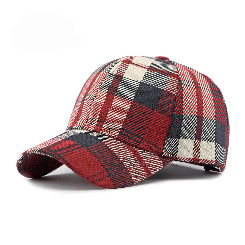 Casquette de baseball décontractée multicolore à motif à carreaux rétro - Rouge - Réglable (21 5/8''-23 5/8'') - image 0