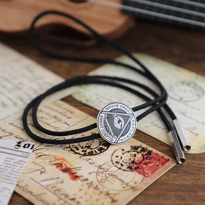 Cravate bolo vintage en métal avec inscription latine « Œil de la Providence » - Style n° 2 - image 3