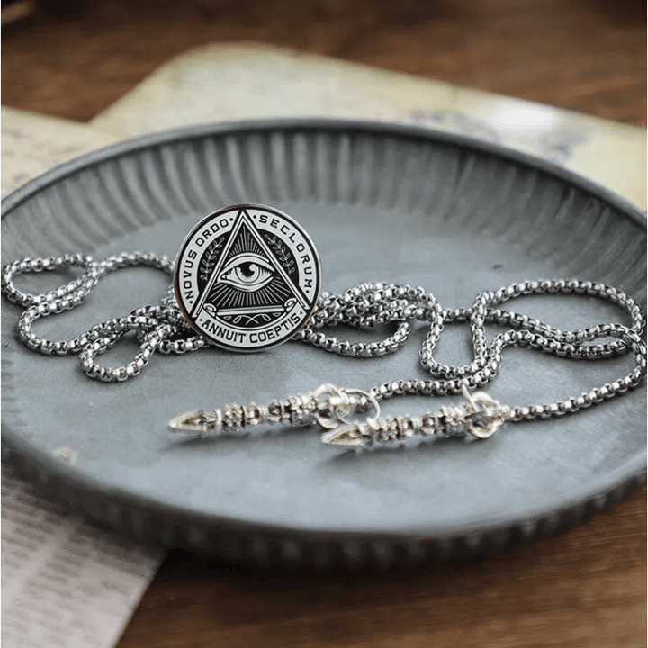 Cravate bolo vintage en métal avec inscription latine « Œil de la Providence » - image 1