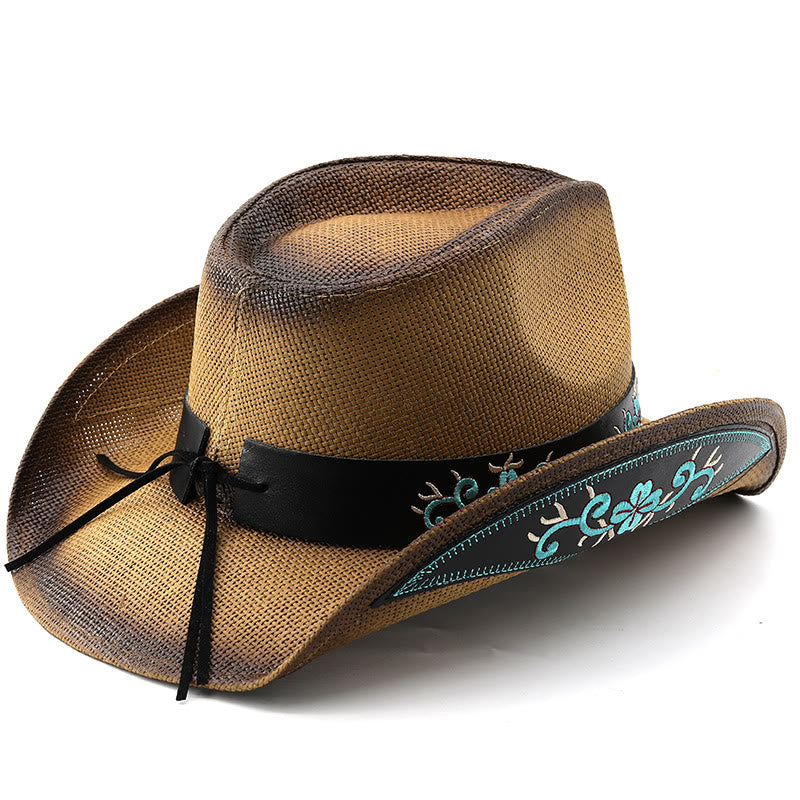 Chapeaux de cowboy tissés de style western avec bordure brodée turquoise - image 3