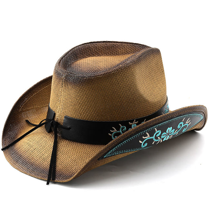 Chapeaux de cowboy tissés de style western avec bordure brodée turquoise - image 3