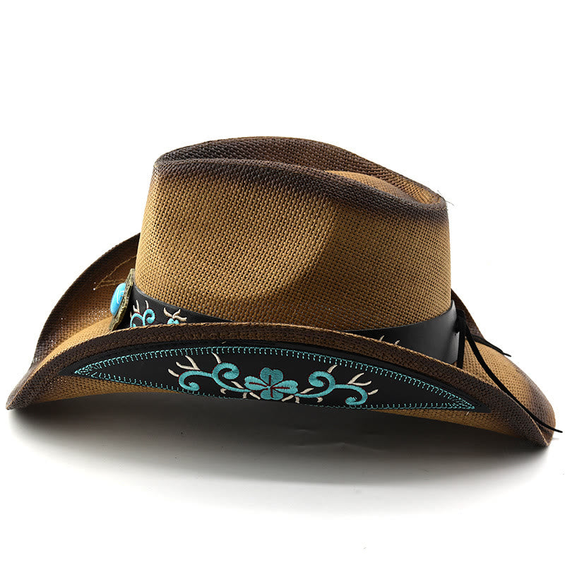 Chapeaux de cowboy tissés de style western avec bordure brodée turquoise - image 2