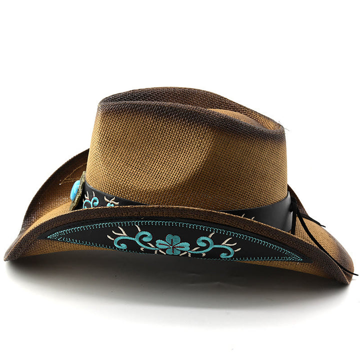 Chapeaux de cowboy tissés de style western avec bordure brodée turquoise - image 2