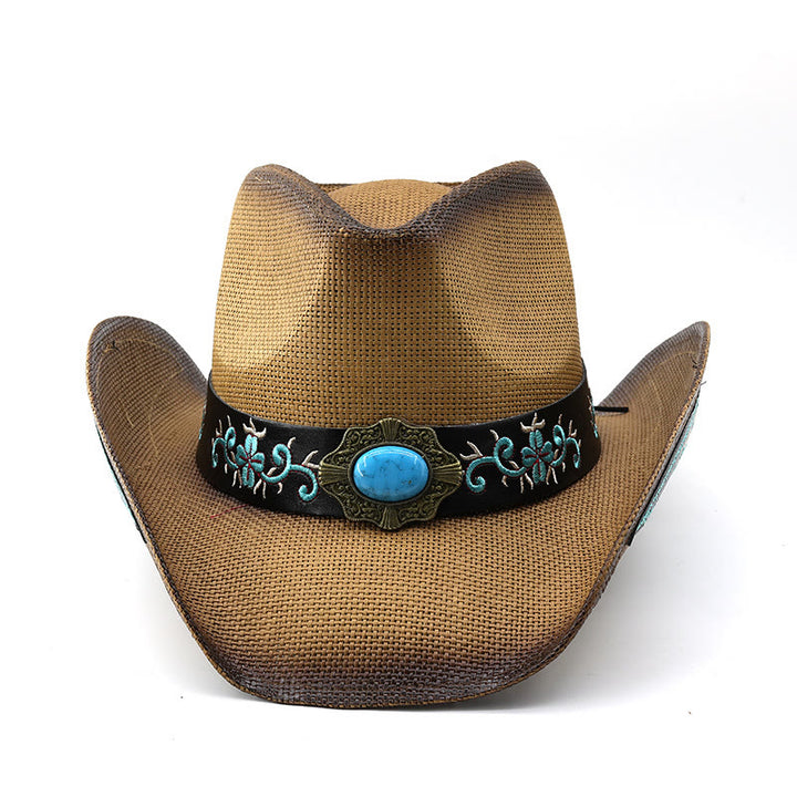 Chapeaux de cowboy tissés de style western avec bordure brodée turquoise - image 1