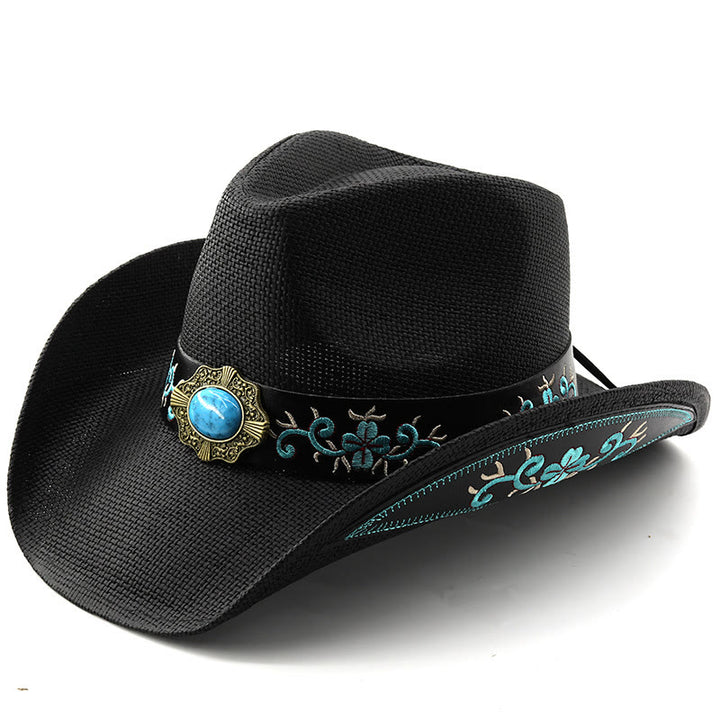 Chapeaux de cowboy tissés de style western avec bordure brodée turquoise - Noir - M (22"-22 7/8") - image 6