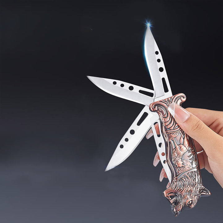 Couteau pliant 2 en 1 à tête de loup et briquet à butane - image 2