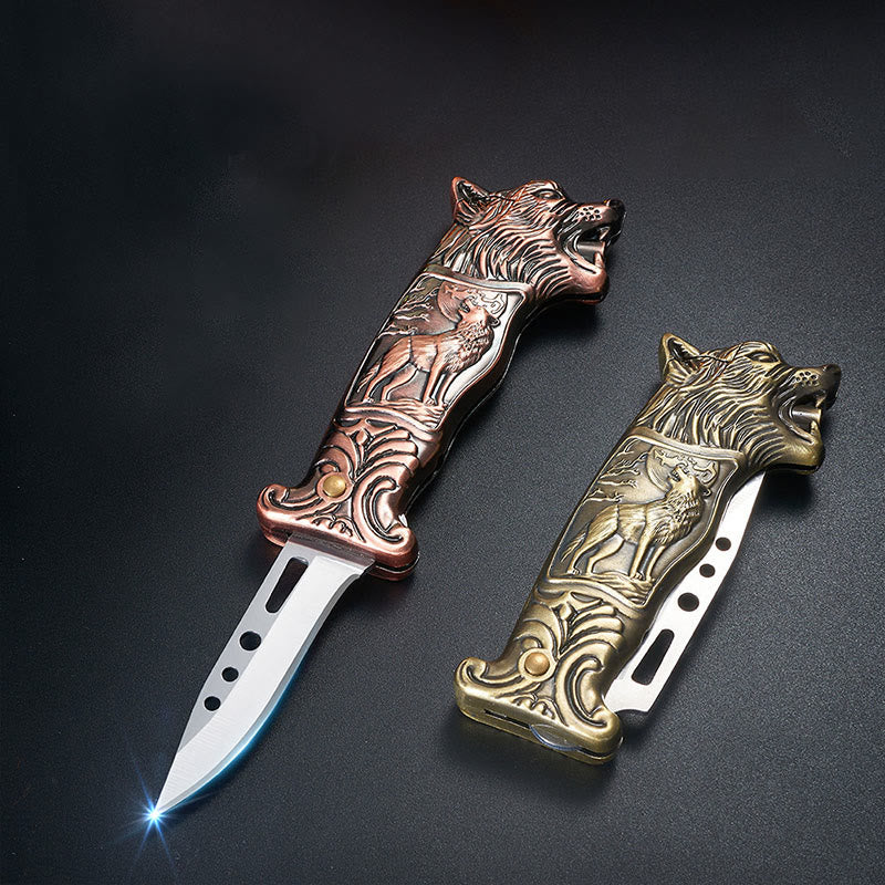 Couteau pliant 2 en 1 à tête de loup et briquet à butane - image 4