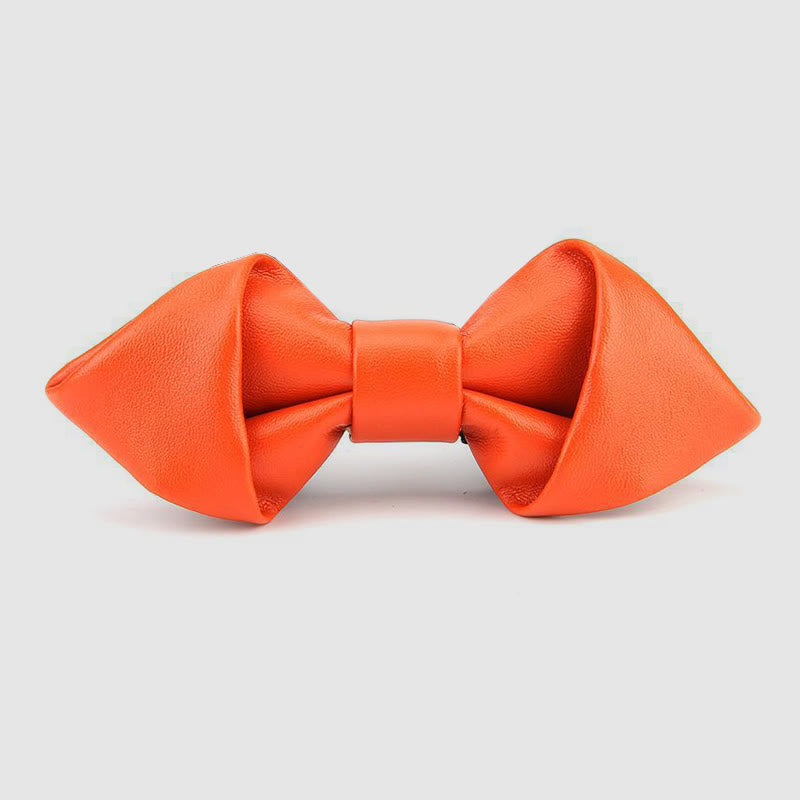 Nœud papillon pointu en cuir uni, moderne et luxueux - Orange - image 5