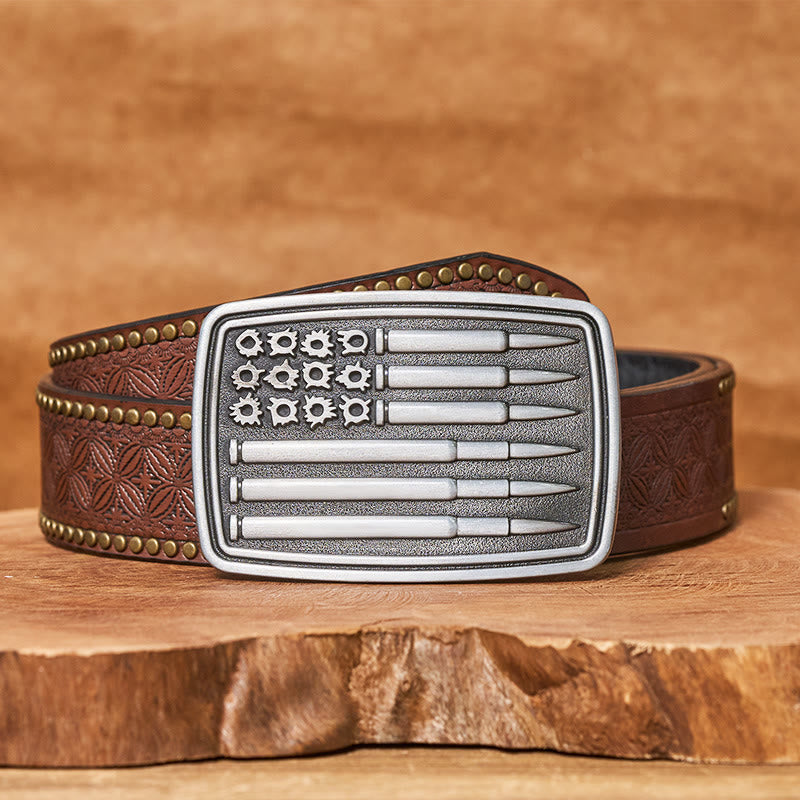 Ceinture en cuir pour homme avec boucle rectangulaire Silver Bullet - Ceinture à rivets marron - 42 - image 4
