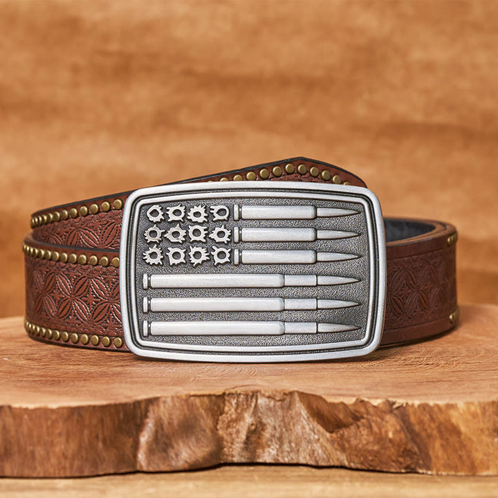 Ceinture en cuir pour homme avec boucle rectangulaire Silver Bullet - Ceinture à rivets marron - 42 - image 4