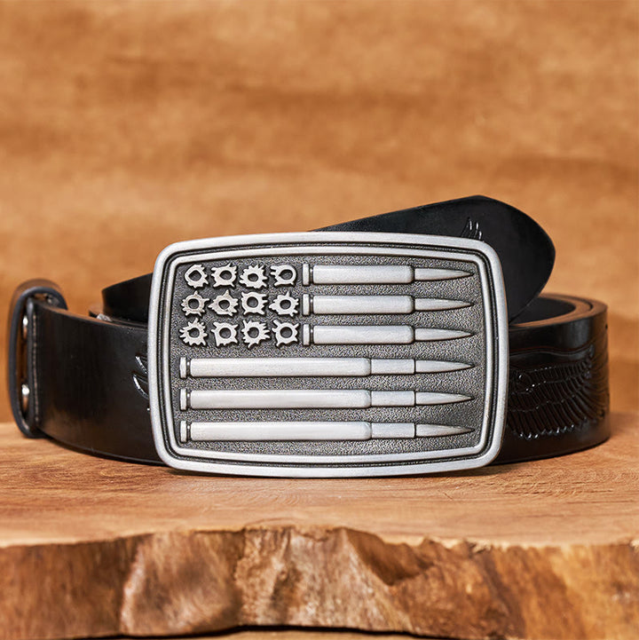 Ceinture en cuir pour homme avec boucle rectangulaire Silver Bullet - Ceinture noire à motif aigle en relief - 42 - image 2