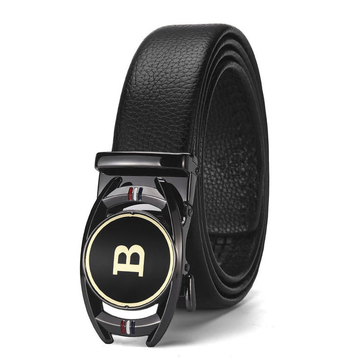 Ceinture en cuir noir pour homme avec boucle automatique lettre B dorée - Style n° 1 - 42 - image 0