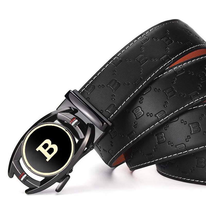 Ceinture en cuir noir pour homme avec boucle automatique lettre B dorée - image 5