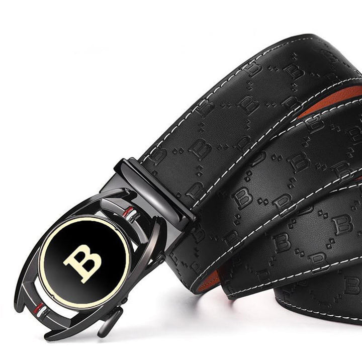 Ceinture en cuir noir pour homme avec boucle automatique lettre B dorée - image 5