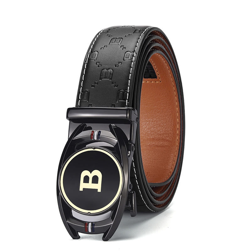Ceinture en cuir noir pour homme avec boucle automatique lettre B dorée - Style n° 3 - 42 - image 2