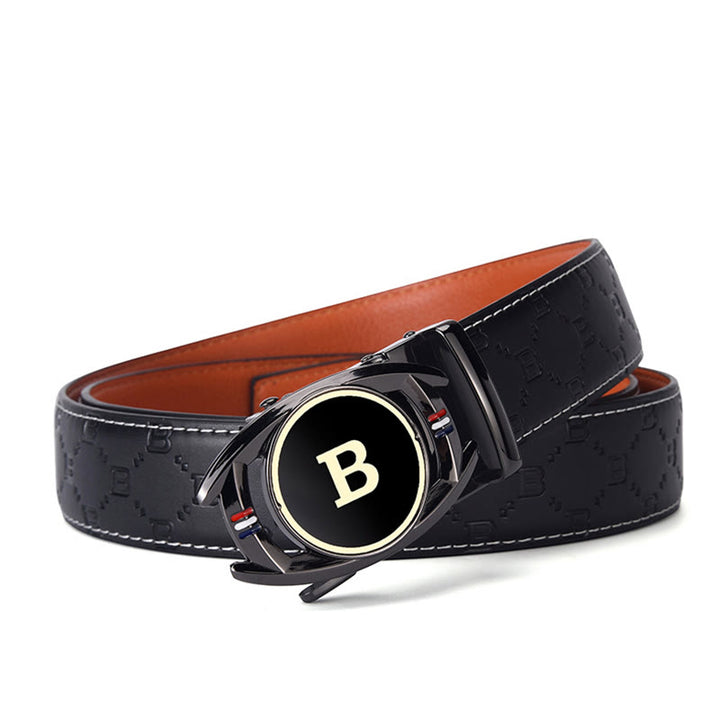 Ceinture en cuir noir pour homme avec boucle automatique lettre B dorée - image 4