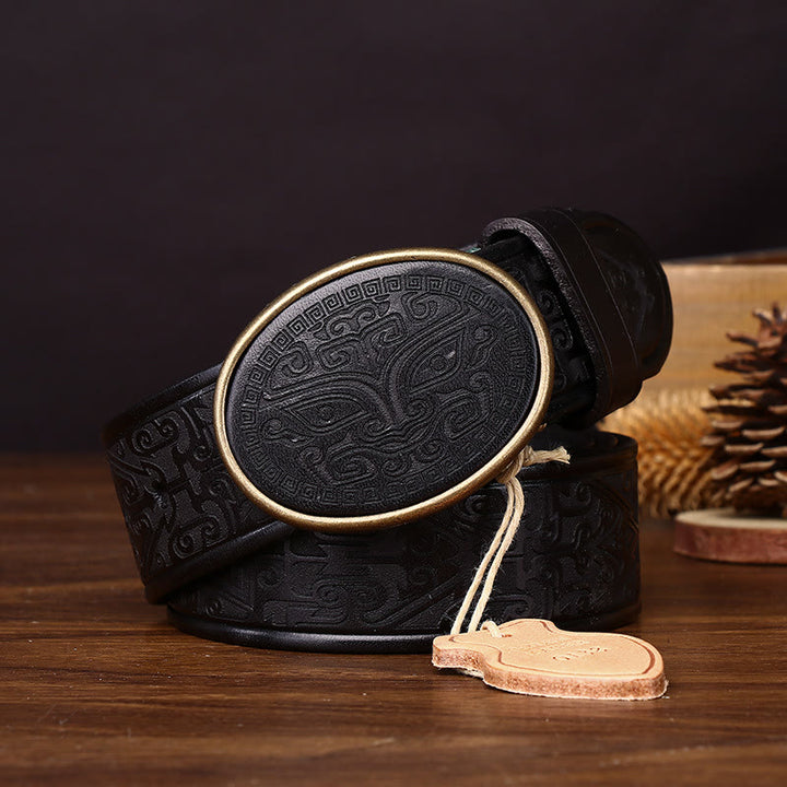 Ceinture en cuir pour homme avec boucle ovale sculptée de style totem rétro - image 5