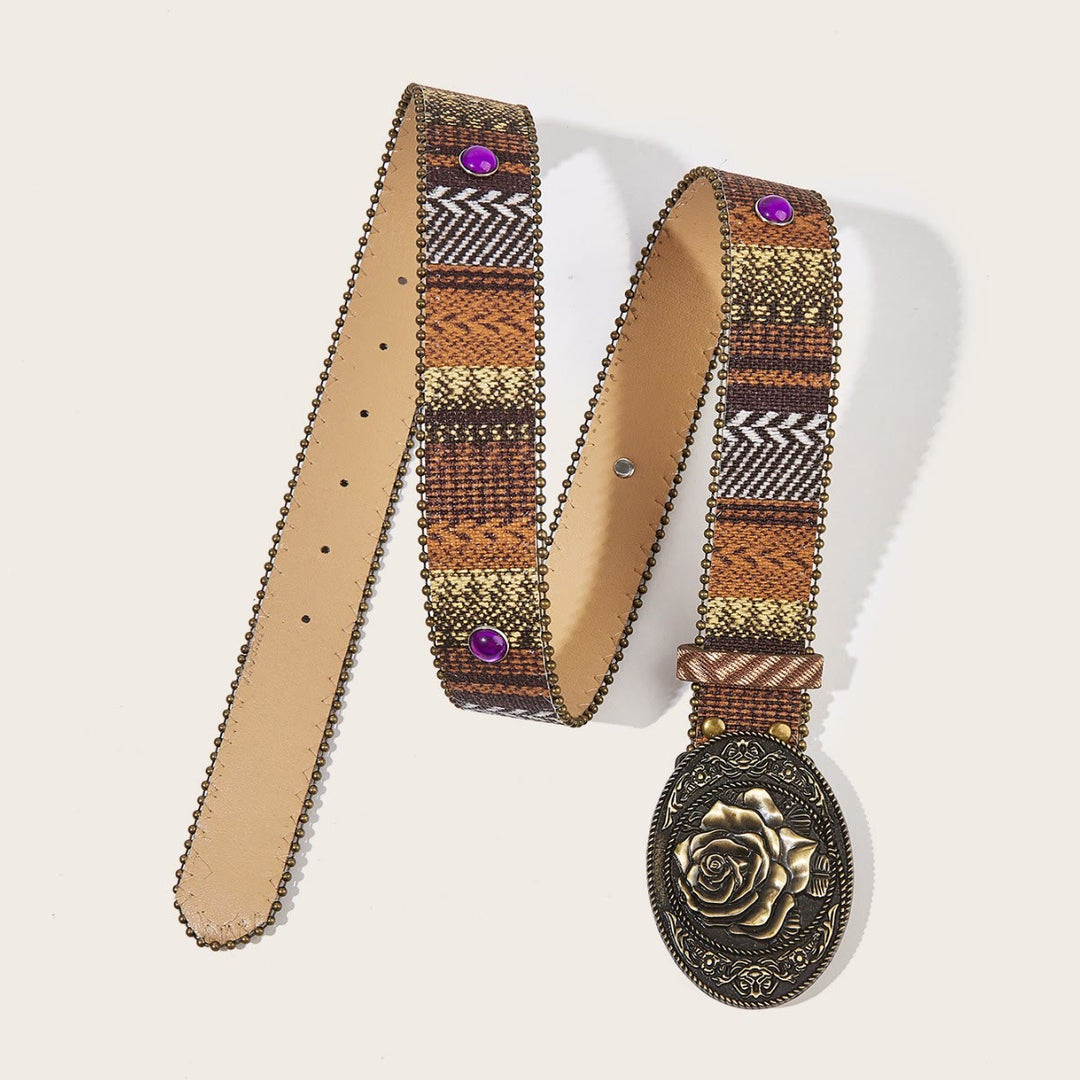 Ceinture en cuir à rivets et boucle rose rétro pour femme - image 2