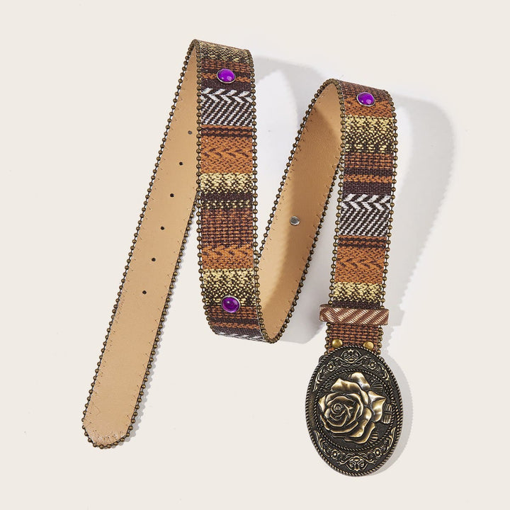 Ceinture en cuir à rivets et boucle rose rétro pour femme - image 2