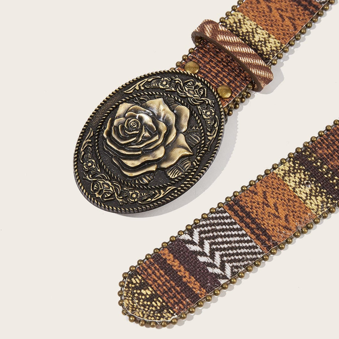 Ceinture en cuir à rivets et boucle rose rétro pour femme - image 3