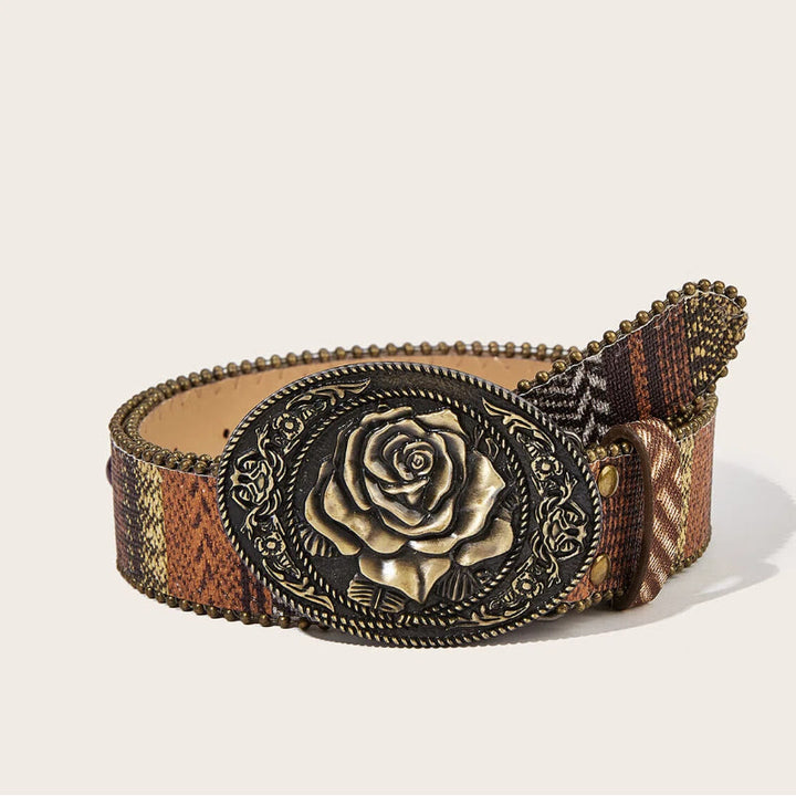 Ceinture en cuir à rivets et boucle rose rétro pour femme - Rose - 42 - image 0