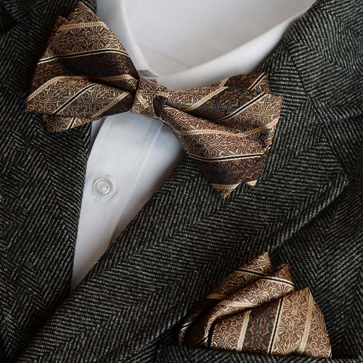 Ensemble de 5 cravates rétro marron à imprimé diagonal pour homme - image 2