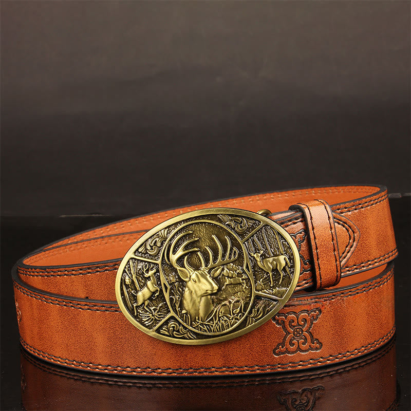 Ceinture en cuir pour homme avec boucle en relief motif cerf rétro - Brun - 44 - image 0