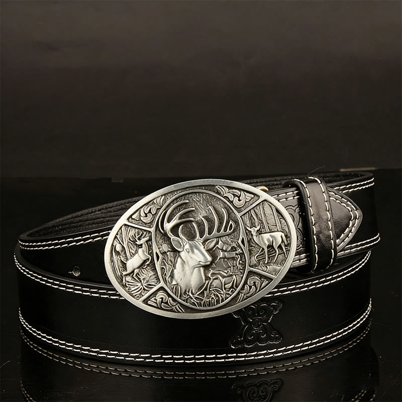 Ceinture en cuir pour homme avec boucle en relief motif cerf rétro - Noir - 44 - image 2