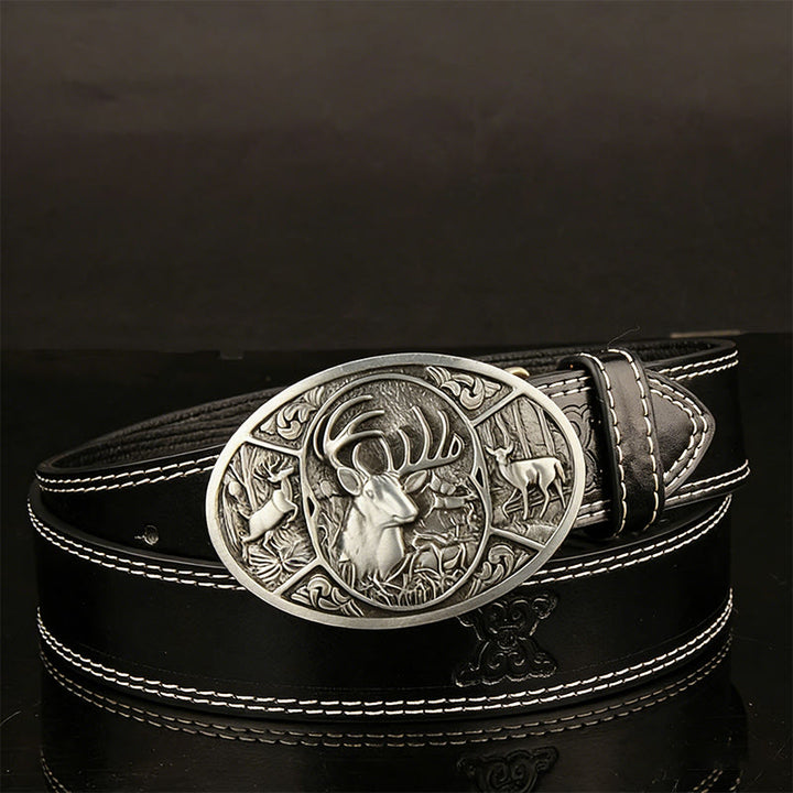 Ceinture en cuir pour homme avec boucle en relief motif cerf rétro - Noir - 44 - image 2