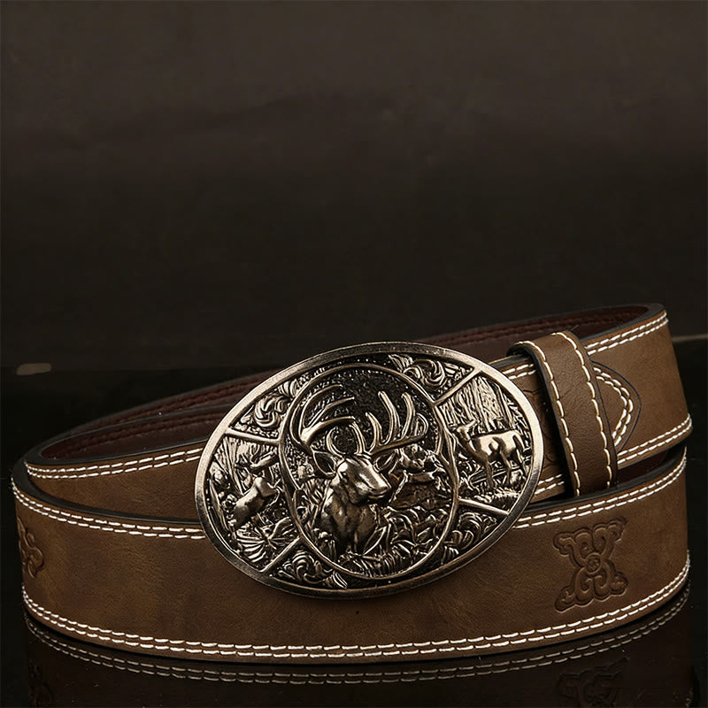 Ceinture en cuir pour homme avec boucle en relief motif cerf rétro - Café - 44 - image 3