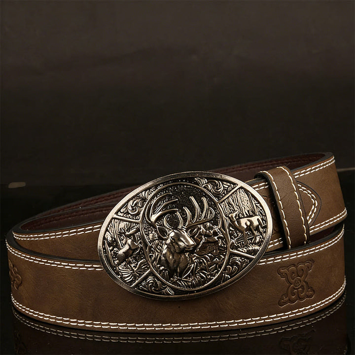 Ceinture en cuir pour homme avec boucle en relief motif cerf rétro - Café - 44 - image 3