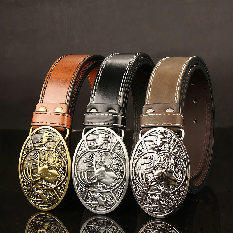 Ceinture en cuir pour homme avec boucle en relief motif cerf rétro - image 1