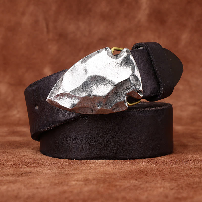 Ceinture en cuir argenté vieilli rétro pour homme avec boucle flèche triangulaire - image 9