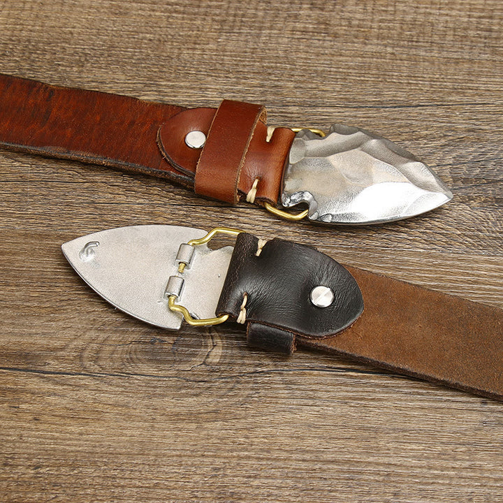 Ceinture en cuir argenté vieilli rétro pour homme avec boucle flèche triangulaire - image 4