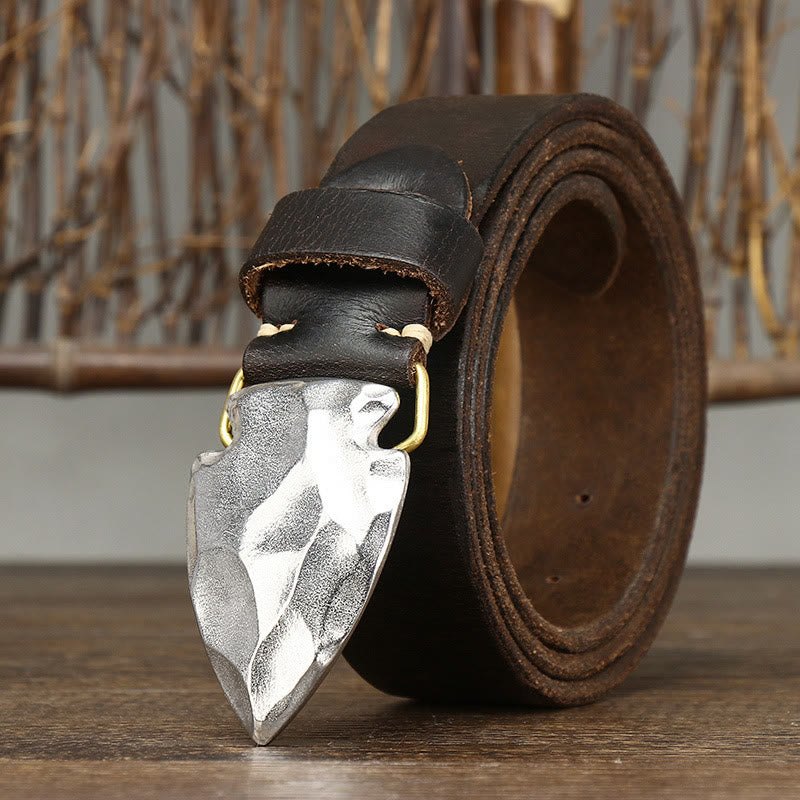 Ceinture en cuir argenté vieilli rétro pour homme avec boucle flèche triangulaire - image 5
