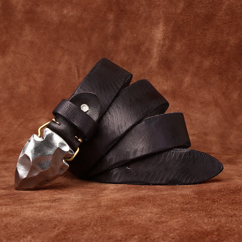 Ceinture en cuir argenté vieilli rétro pour homme avec boucle flèche triangulaire - Noir - 46 - image 8