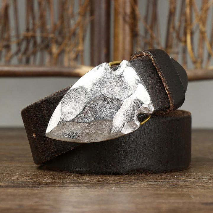 Ceinture en cuir argenté vieilli rétro pour homme avec boucle flèche triangulaire - image 7