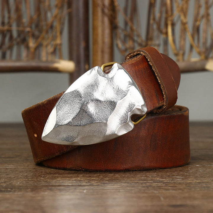 Ceinture en cuir argenté vieilli rétro pour homme avec boucle flèche triangulaire - image 2