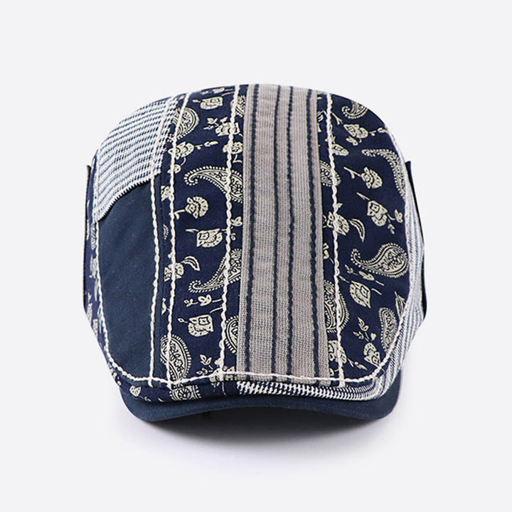 Béret vintage patchwork à motifs cachemire et rayures à calotte plate - image 1
