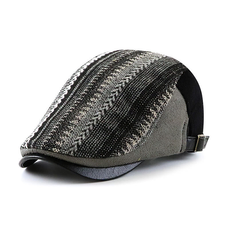 Béret à calotte plate en patchwork à texture tissée saisissante - Noir - Réglable (22"-23 5/8") - image 1