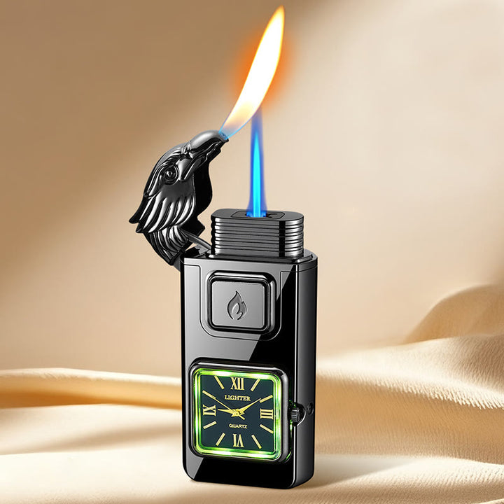 Briquet gonflable à butane avec LED et horloge, en forme de tête d'aigle - Noir - image 0