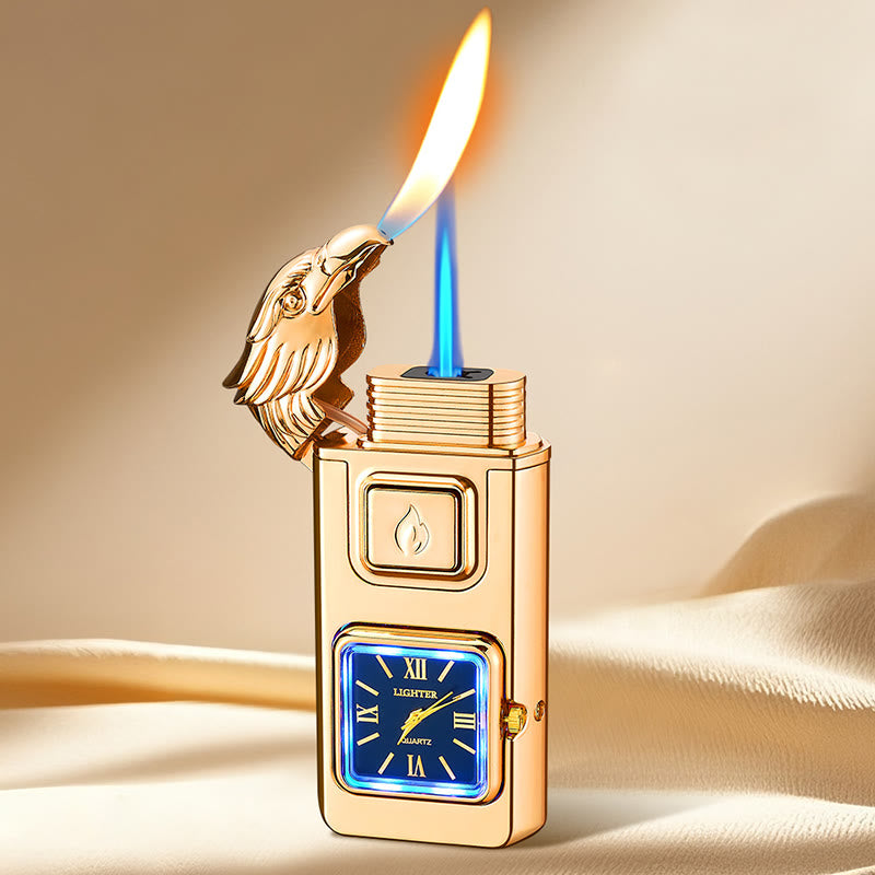 Briquet gonflable à butane avec LED et horloge, en forme de tête d'aigle - Or - image 9