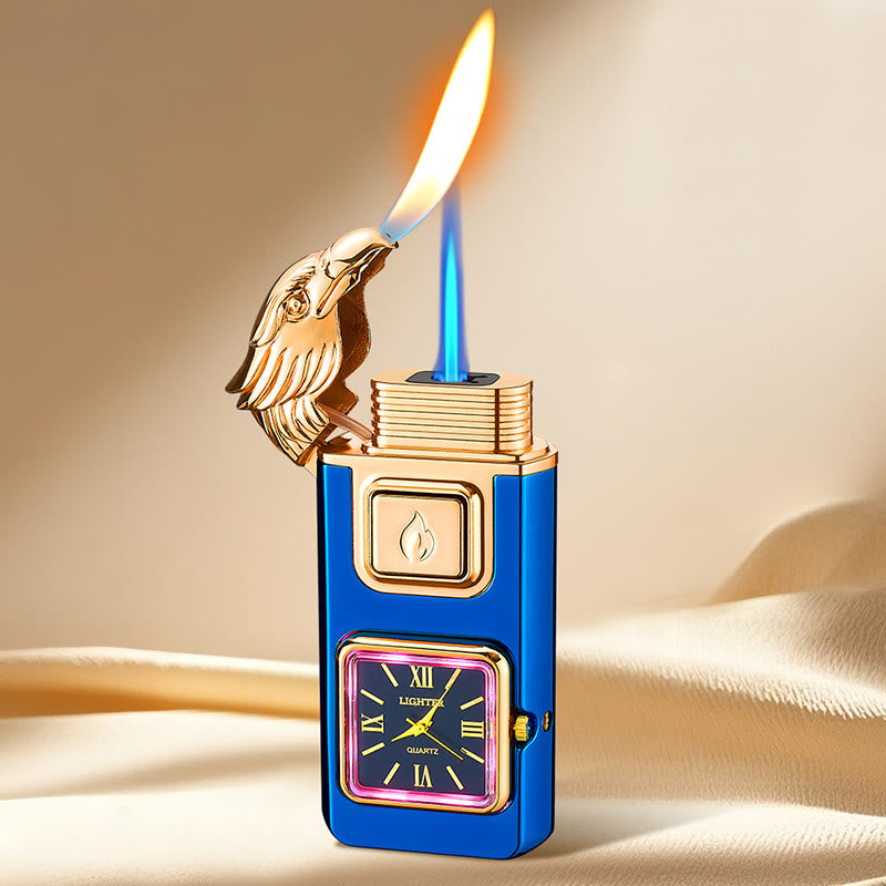 Briquet gonflable à butane avec LED et horloge, en forme de tête d'aigle - Bleu - image 10
