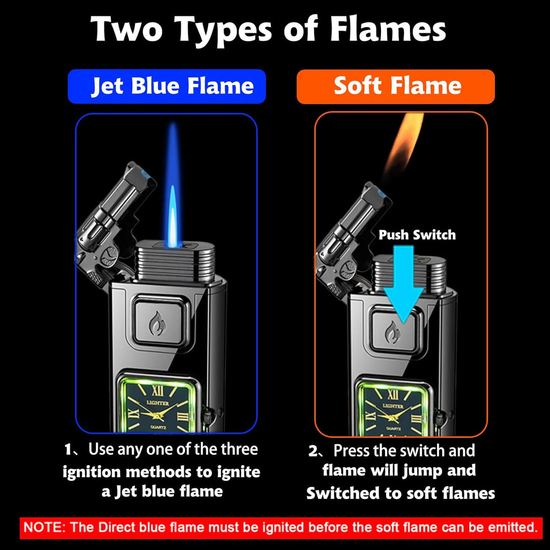 Briquet gonflable à butane LED en forme de tête de dragon avec horloge - image 1