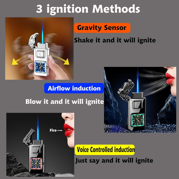 Briquet gonflable à butane avec LED et horloge, en forme de tête d'aigle - image 3