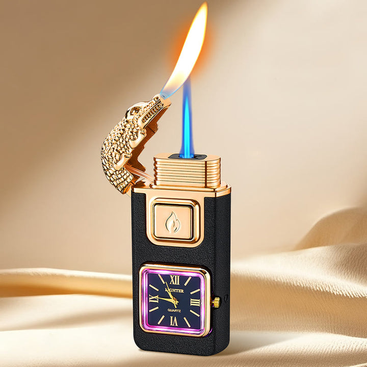 Briquet gonflable à butane LED en forme de tête de crocodile avec horloge - Noir mat - image 8