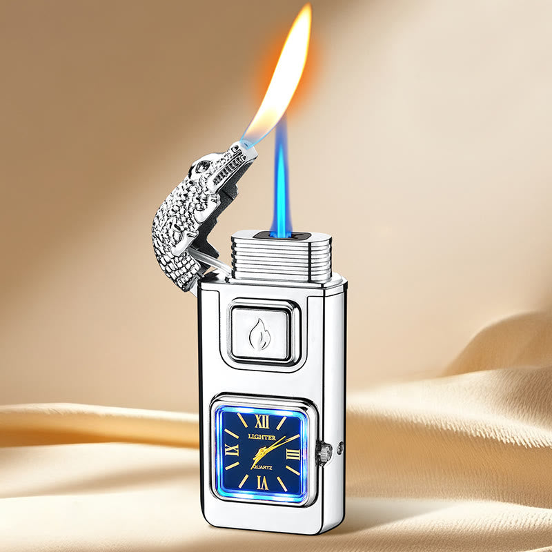 Briquet gonflable à butane LED en forme de tête de crocodile avec horloge - Argent - image 10