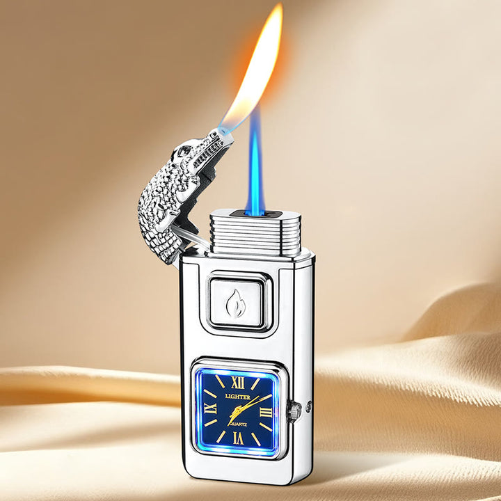 Briquet gonflable à butane LED en forme de tête de crocodile avec horloge - Argent - image 10